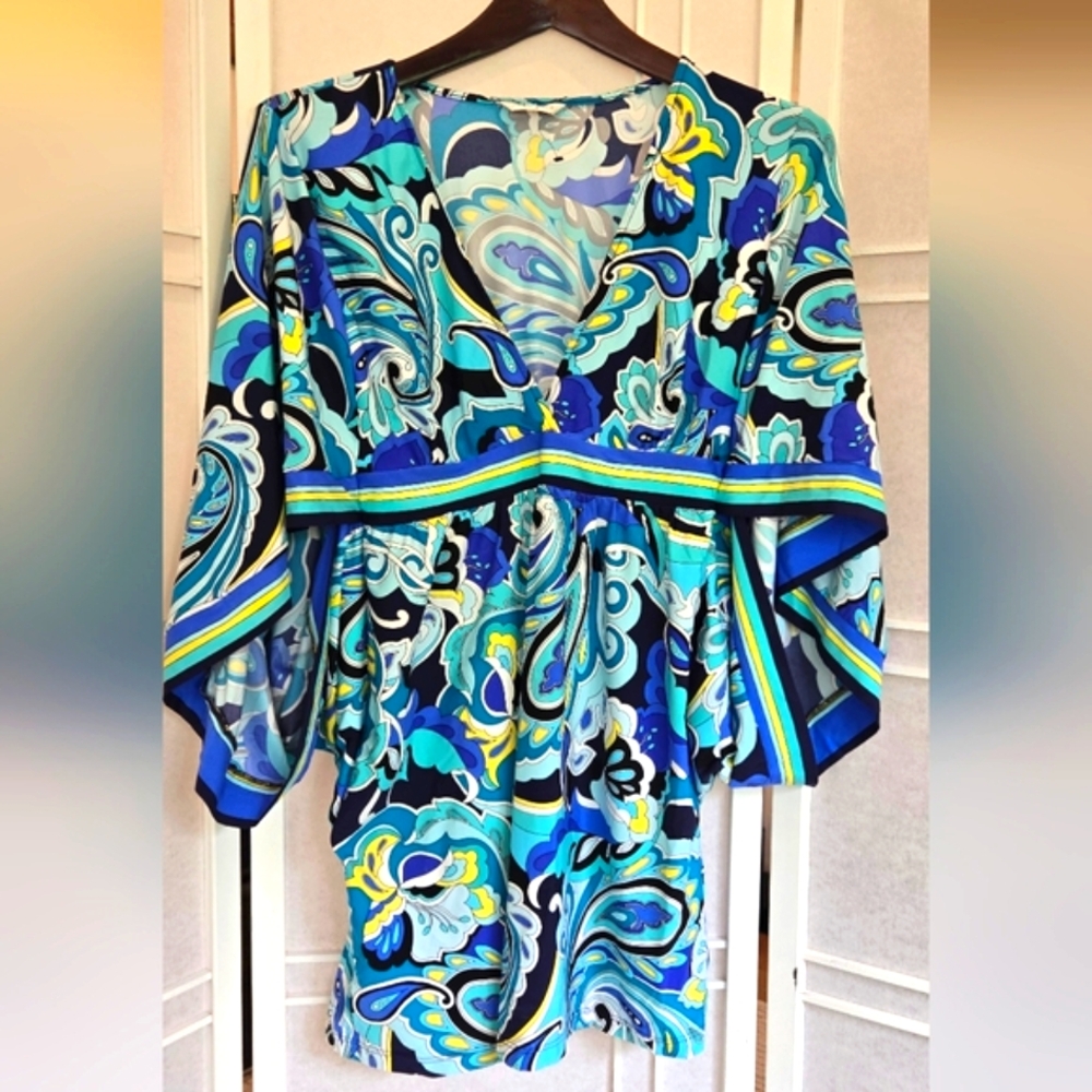 Trina Turk Blue and Yellow Patterned Swim Coverup